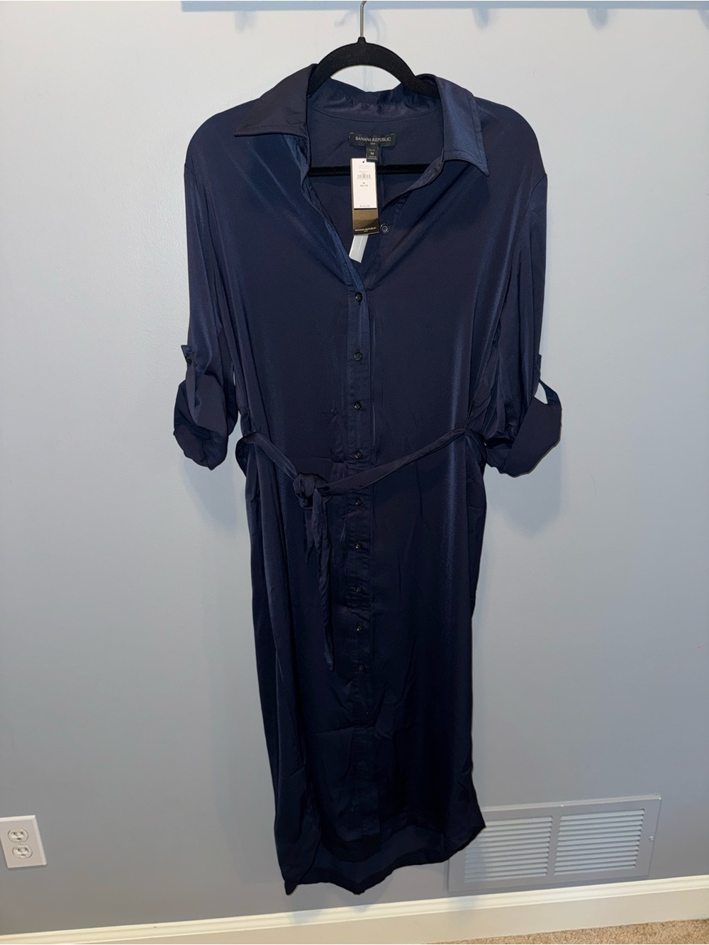NWT Banana Republic Navy Collared Button-Front Dress - Picture 2 of 4